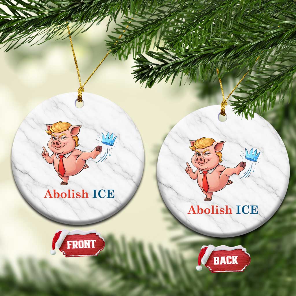Protest Pig Kicking Icy Crown Ceramic Ornament Political Humor Gift