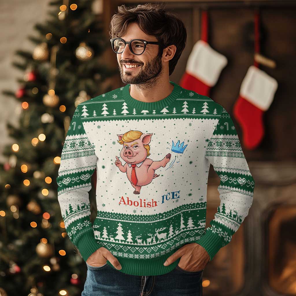 Protest Pig Kicking Icy Crown Ugly Christmas Sweater Political Humor Gift
