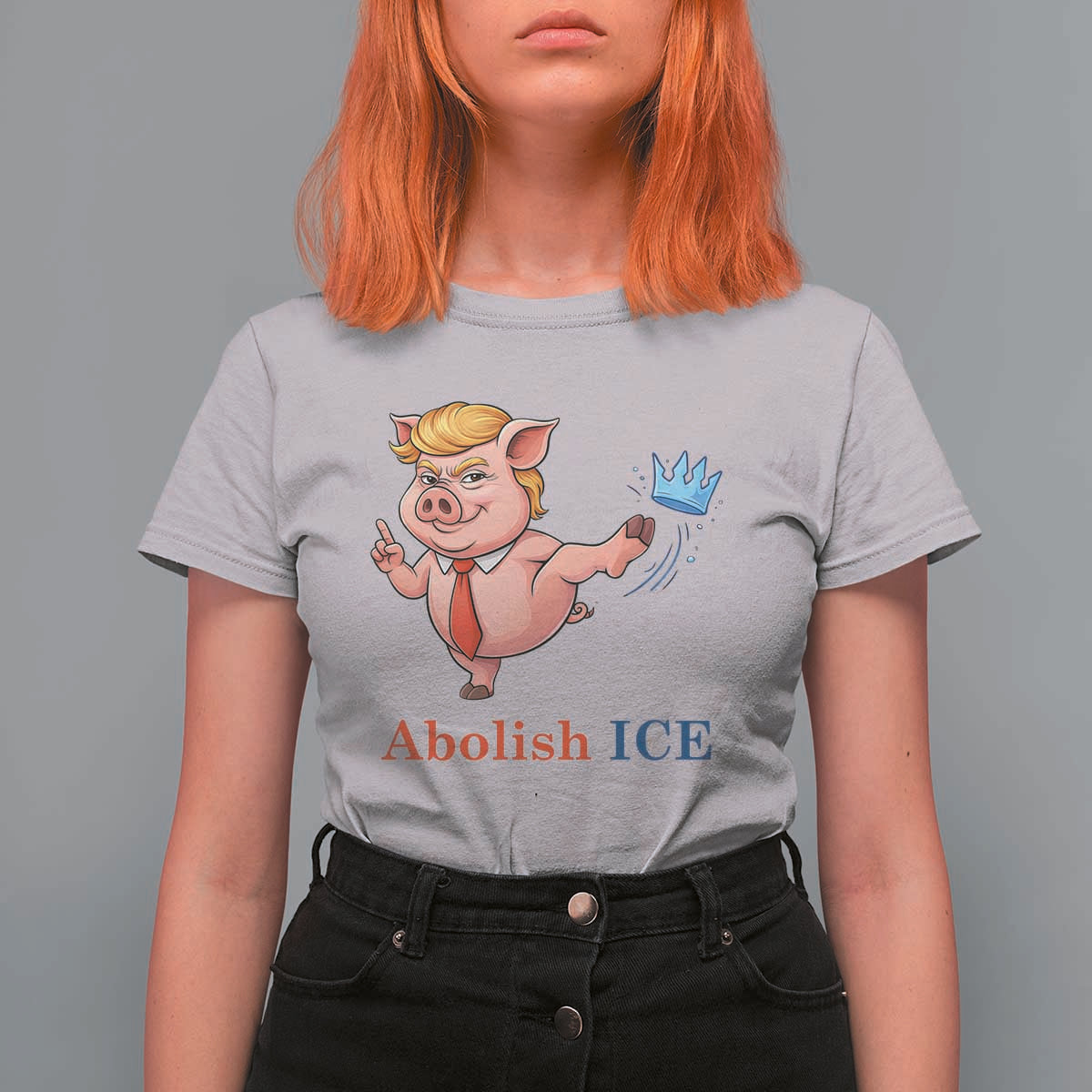 Protest Pig Kicking Icy Crown T Shirt For Women Political Humor Gift