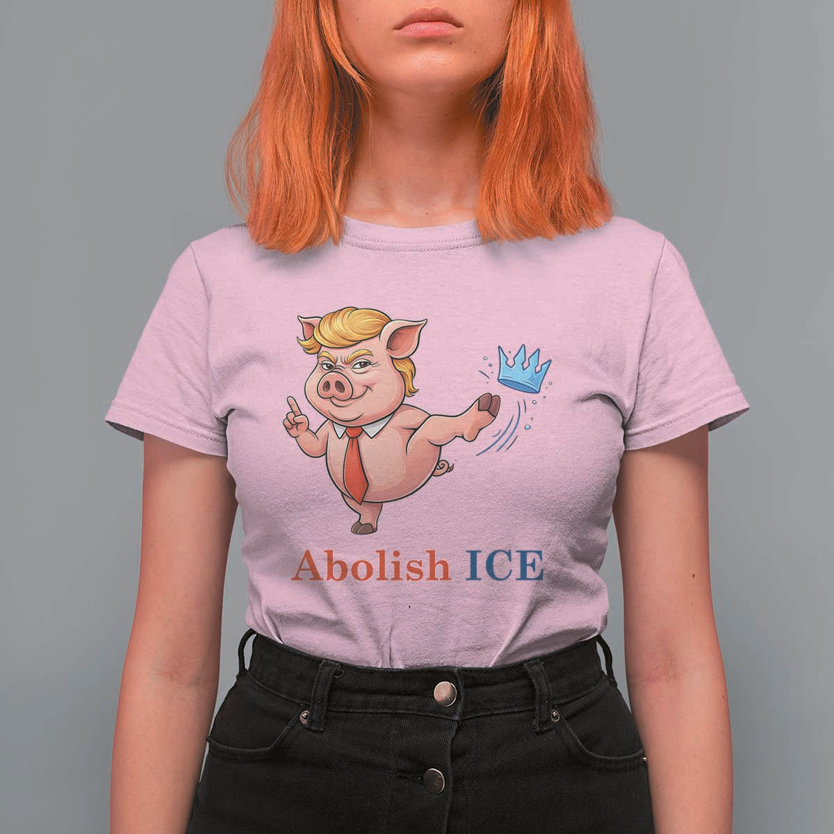Protest Pig Kicking Icy Crown T Shirt For Women Political Humor Gift