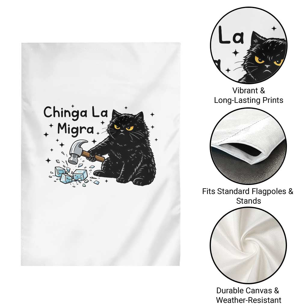 Chinga La Migra Garden Flag Funny Cat Immigration Support