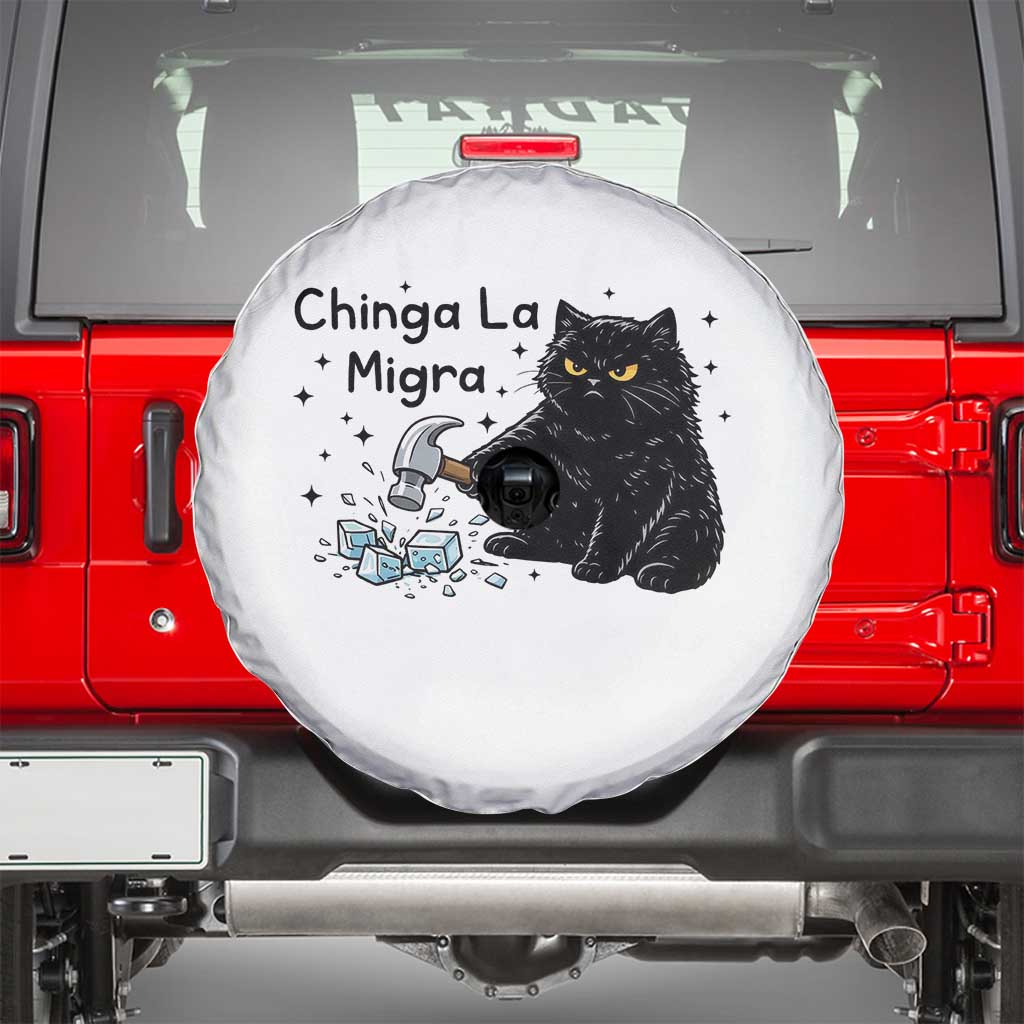 Chinga La Migra Spare Tire Cover Funny Cat Immigration Support