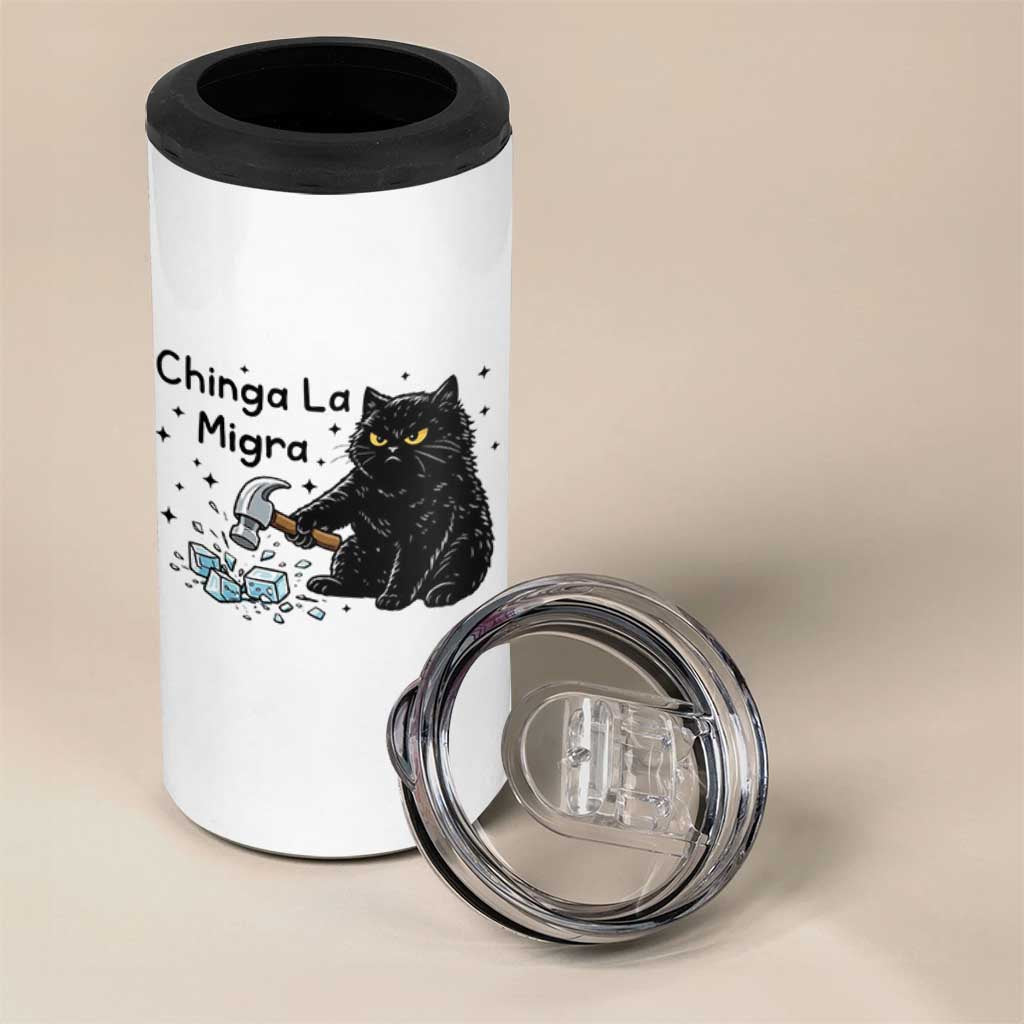 Chinga La Migra 4 in 1 Can Cooler Tumbler Funny Cat Immigration Support