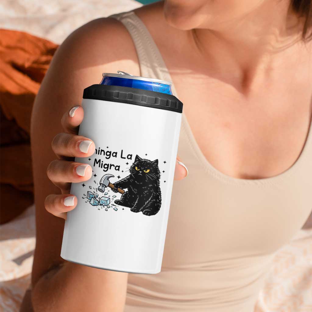 Chinga La Migra 4 in 1 Can Cooler Tumbler Funny Cat Immigration Support