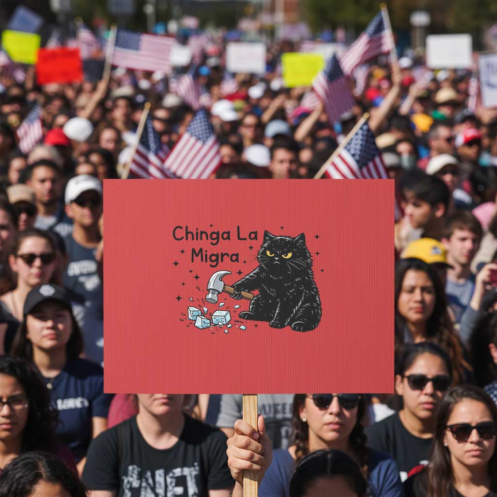 Chinga La Migra Protest Sign Funny Cat Immigration Support