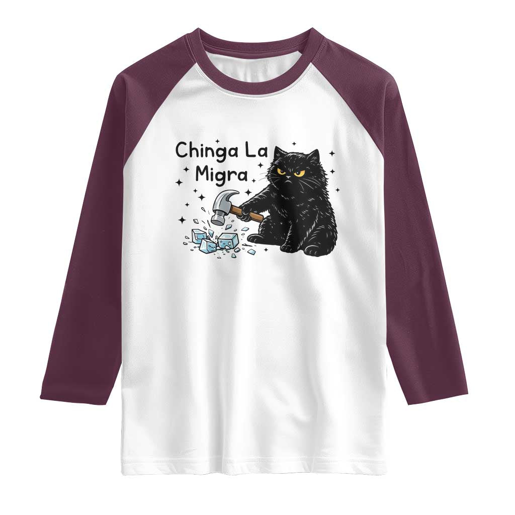 Chinga La Migra Raglan Shirt Funny Cat Immigration Support