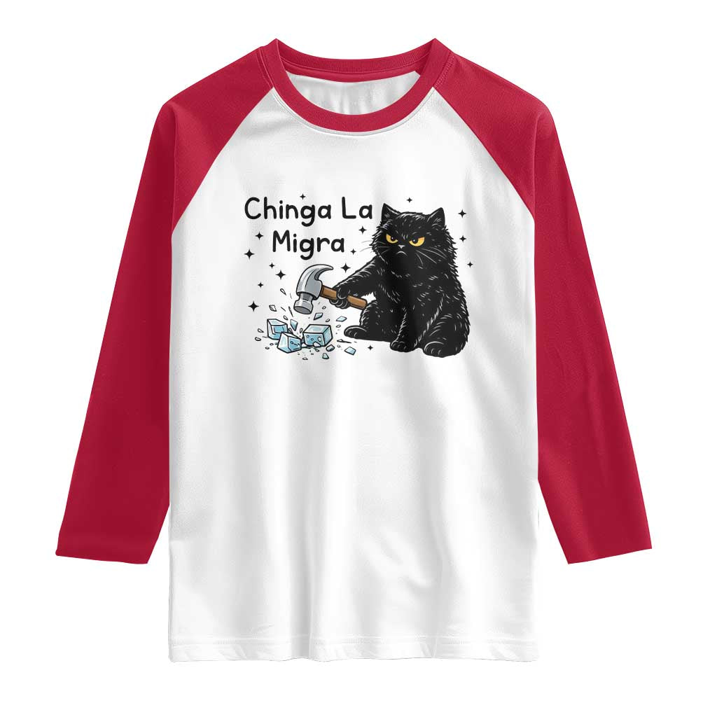 Chinga La Migra Raglan Shirt Funny Cat Immigration Support