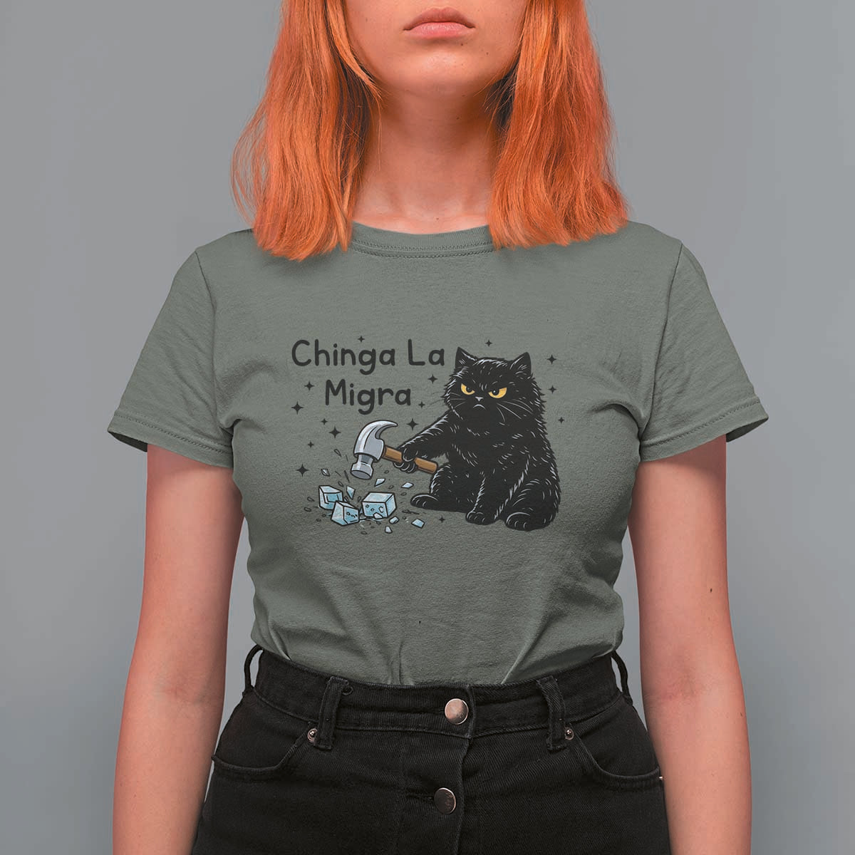 Chinga La Migra T Shirt For Women Funny Cat Immigration Support