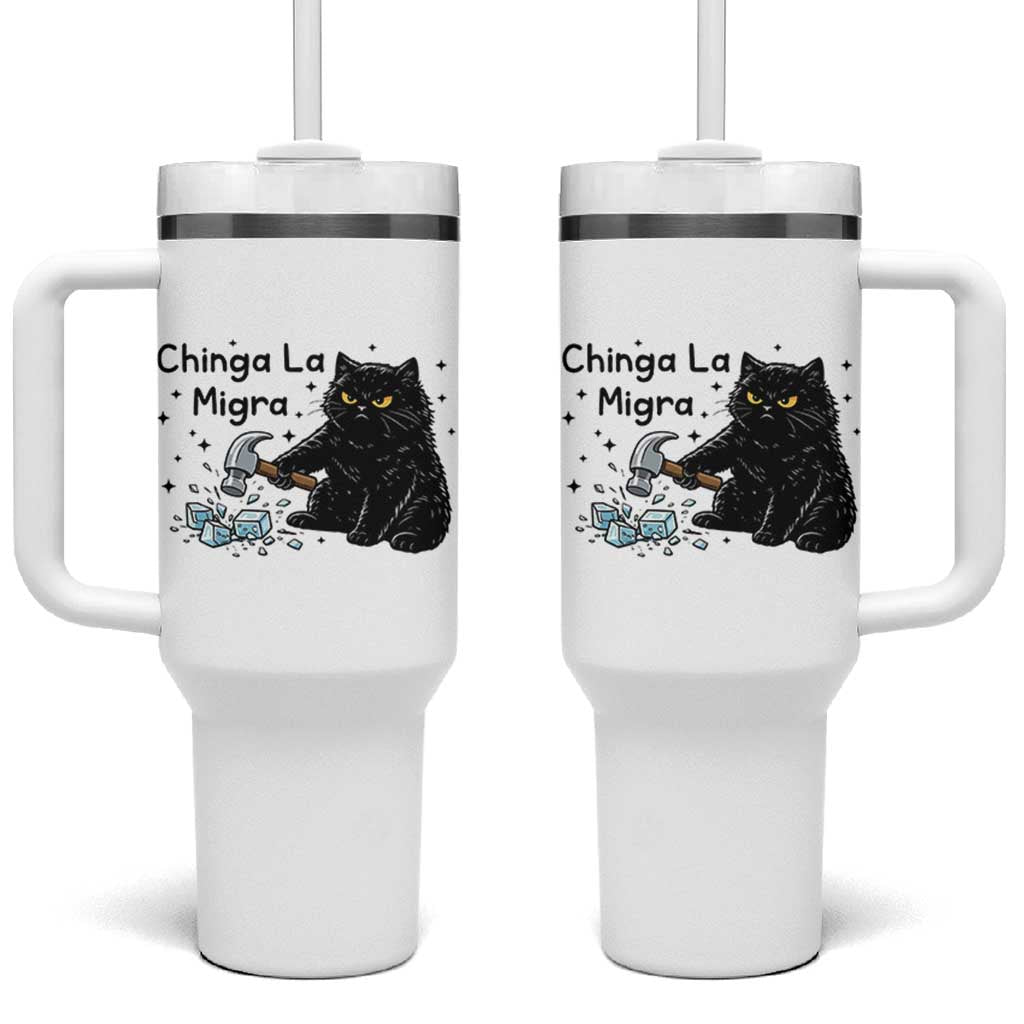 Chinga La Migra Tumbler With Handle Funny Cat Immigration Support