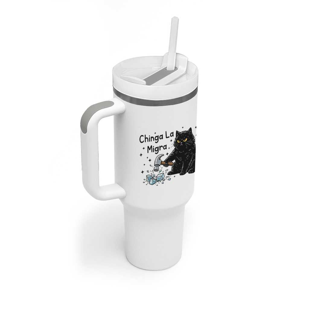 Chinga La Migra Tumbler With Handle Funny Cat Immigration Support