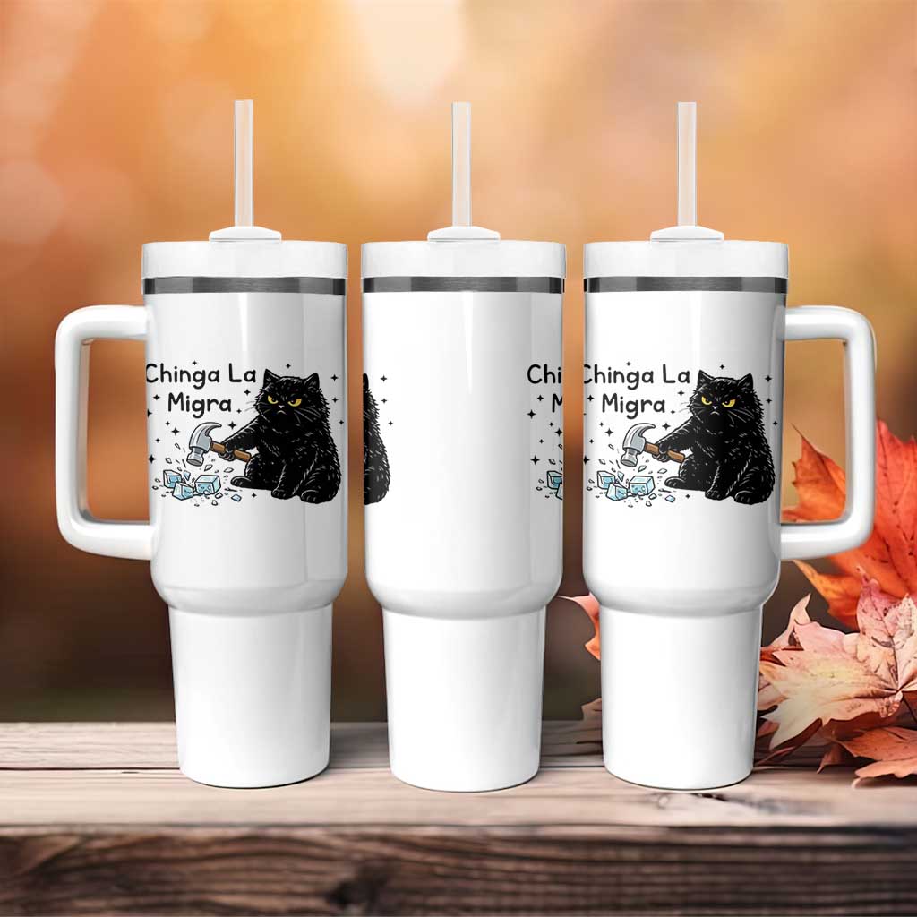Chinga La Migra Tumbler With Handle Funny Cat Immigration Support