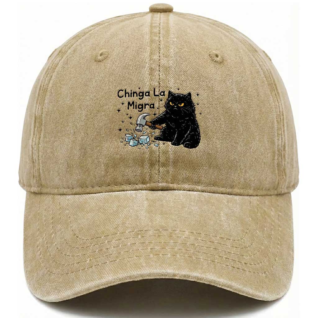 Chinga La Migra Washed Cotton Baseball Cap Funny Cat Immigration Support