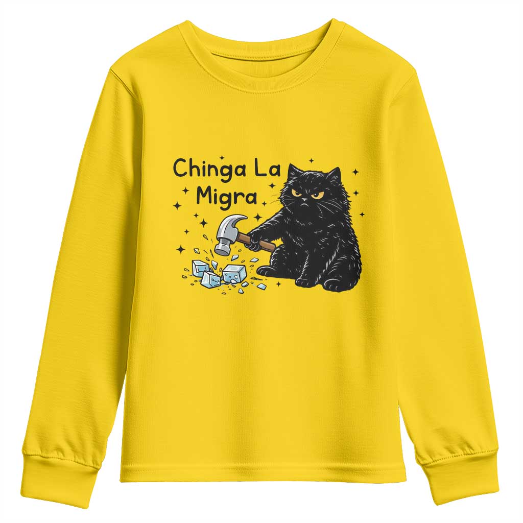 Chinga La Migra Youth Sweatshirt Funny Cat Immigration Support