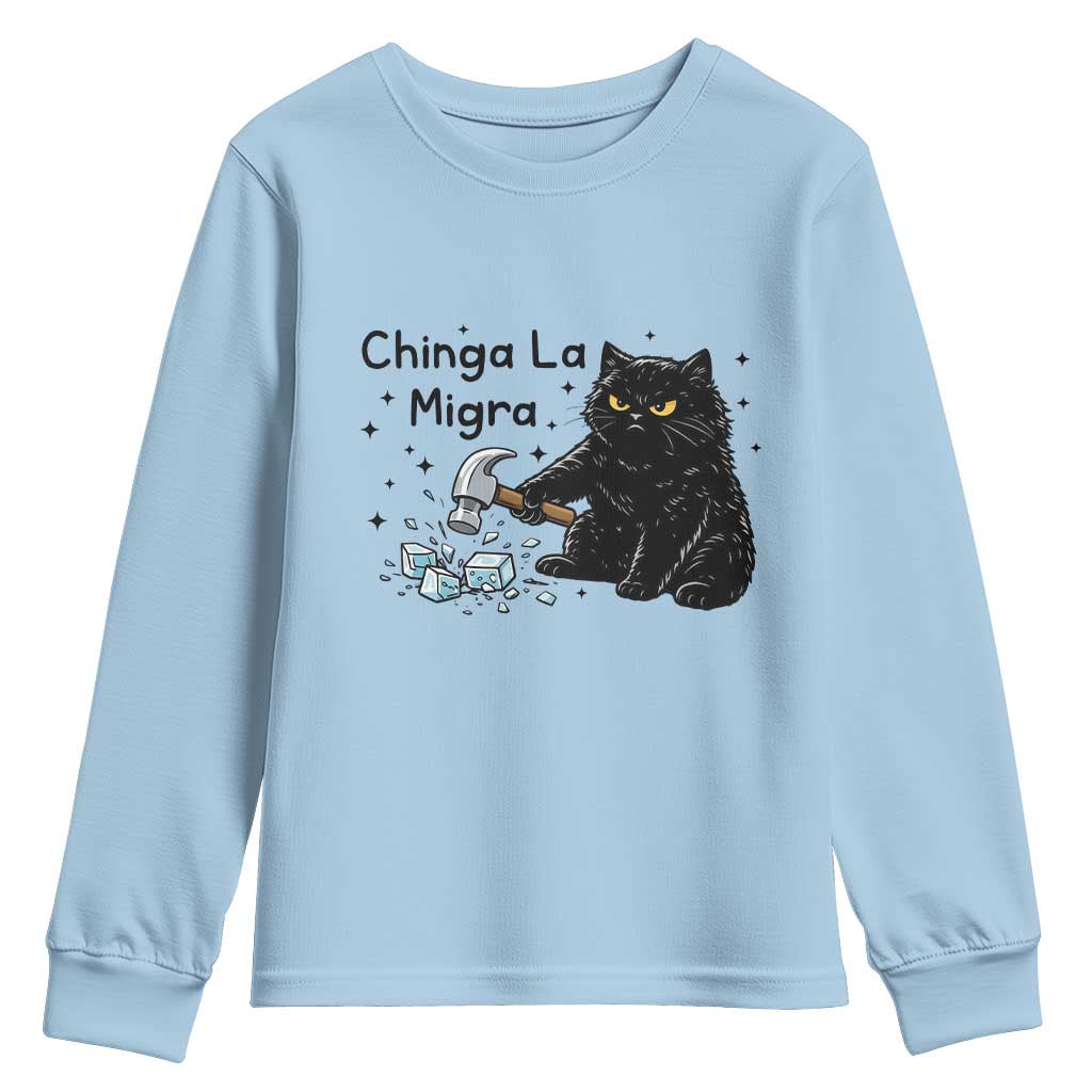 Chinga La Migra Youth Sweatshirt Funny Cat Immigration Support