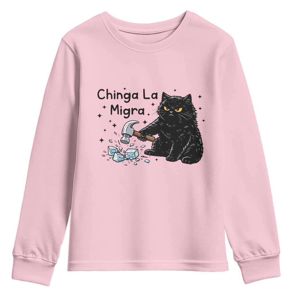 Chinga La Migra Youth Sweatshirt Funny Cat Immigration Support