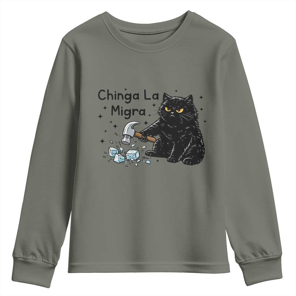 Chinga La Migra Youth Sweatshirt Funny Cat Immigration Support