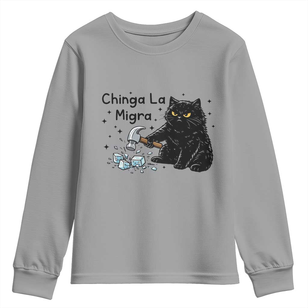 Chinga La Migra Youth Sweatshirt Funny Cat Immigration Support
