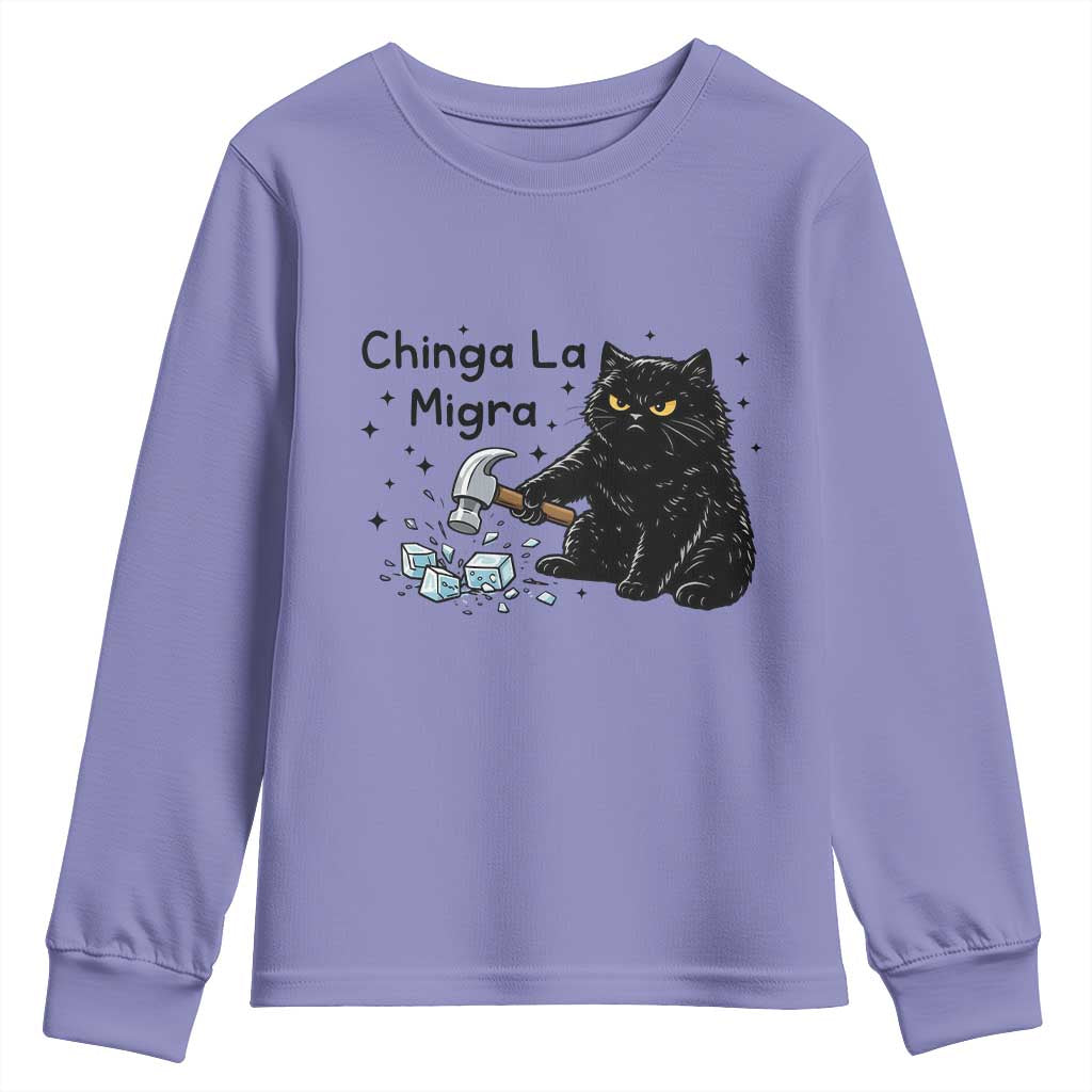 Chinga La Migra Youth Sweatshirt Funny Cat Immigration Support