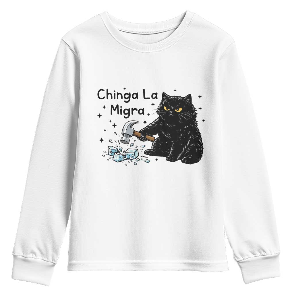 Chinga La Migra Youth Sweatshirt Funny Cat Immigration Support