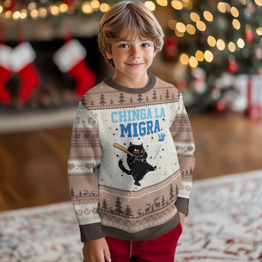 Chinga La Migra Ugly Christmas Sweater Funny Protest Cat Minneapolis Support Gift