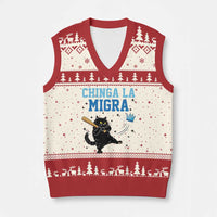 Chinga La Migra V-Neck Knit Sweater Vest Funny Protest Cat Minneapolis Support Gift