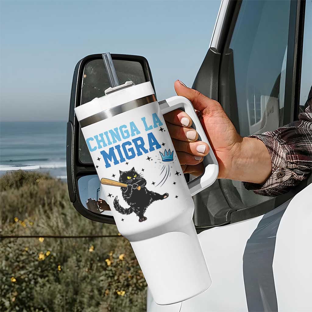Chinga La Migra Tumbler With Handle Funny Protest Cat Minneapolis Support Gift