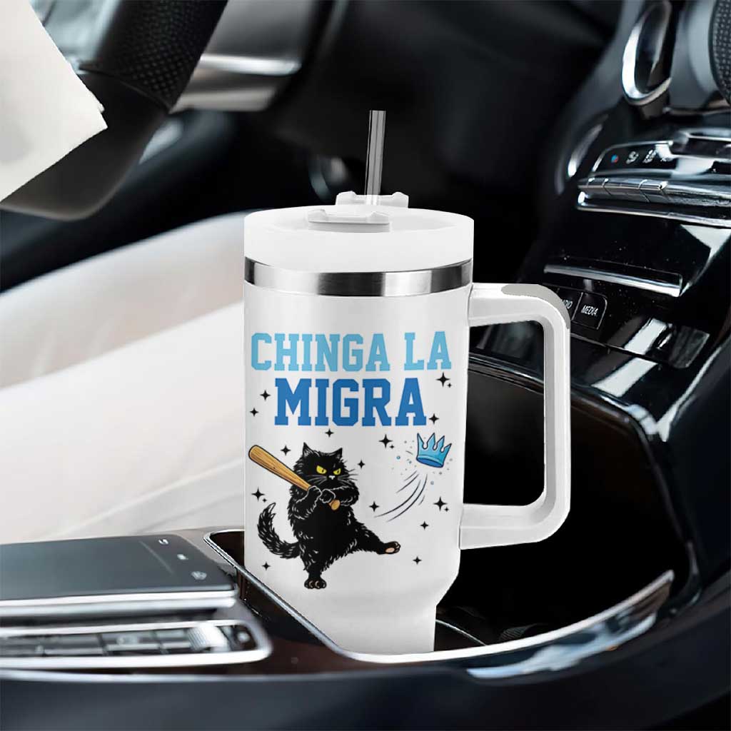 Chinga La Migra Tumbler With Handle Funny Protest Cat Minneapolis Support Gift