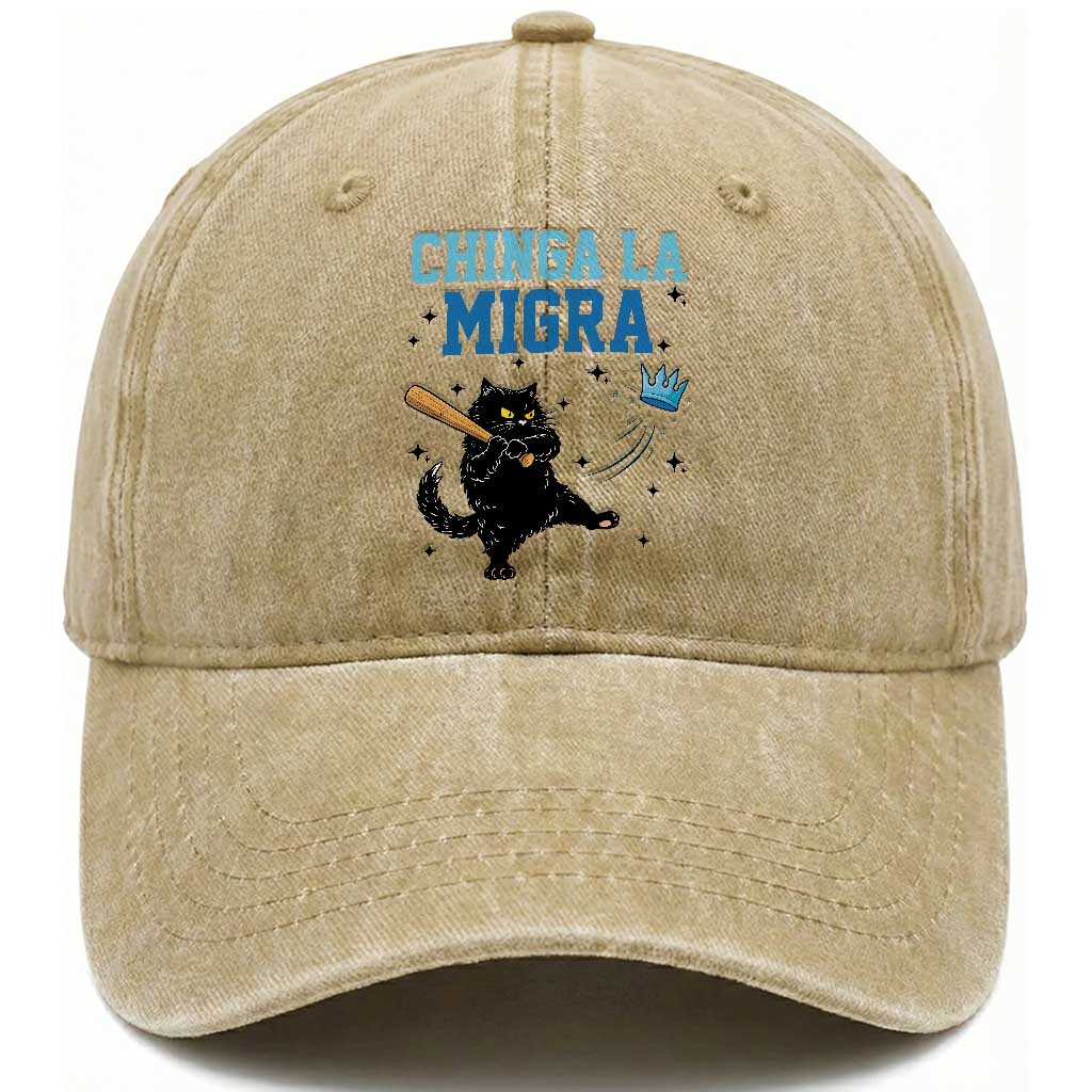 Chinga La Migra Washed Cotton Baseball Cap Funny Protest Cat Minneapolis Support Gift
