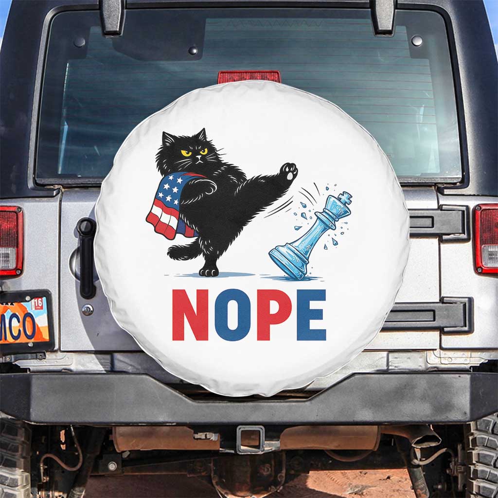 Funny Black Cat Kicks The Icy Chess Piece Nope Spare Tire Cover