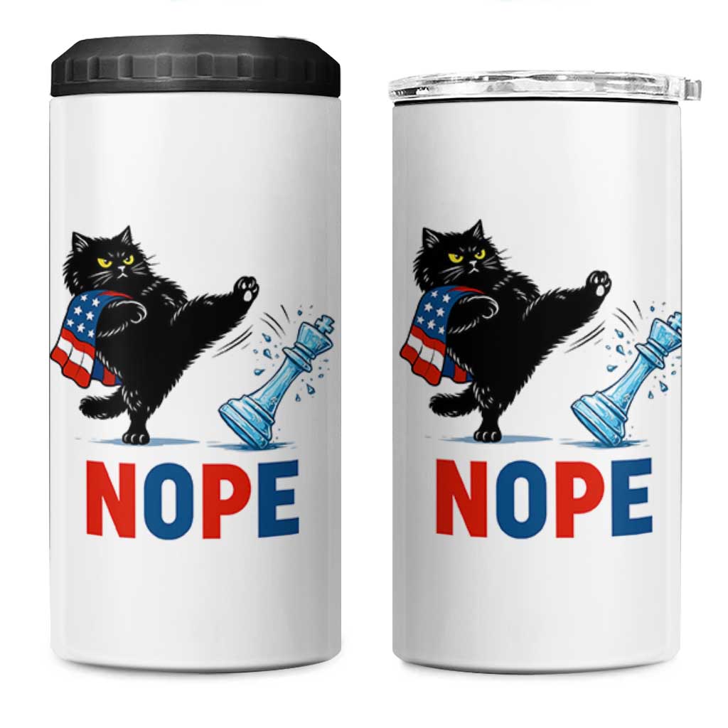 Funny Black Cat Kicks The Icy Chess Piece Nope 4 in 1 Can Cooler Tumbler