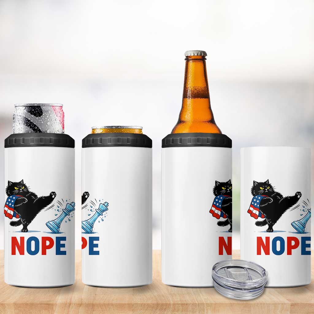 Funny Black Cat Kicks The Icy Chess Piece Nope 4 in 1 Can Cooler Tumbler