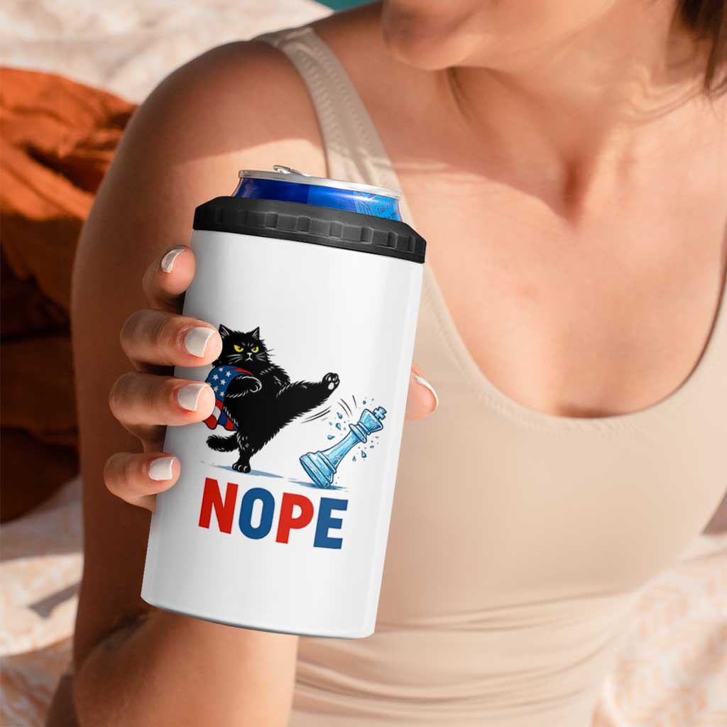 Funny Black Cat Kicks The Icy Chess Piece Nope 4 in 1 Can Cooler Tumbler