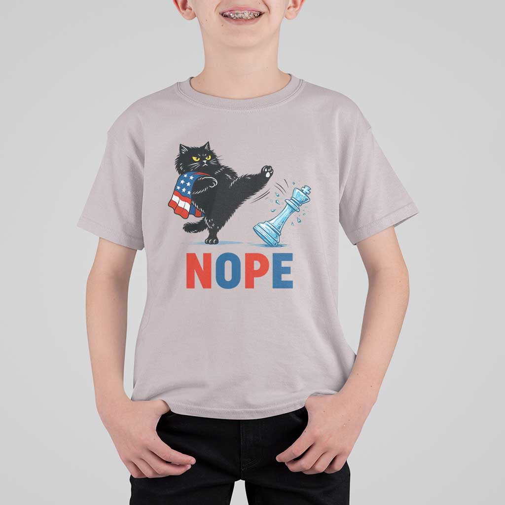 Funny Black Cat Kicks The Icy Chess Piece Nope T Shirt For Kid