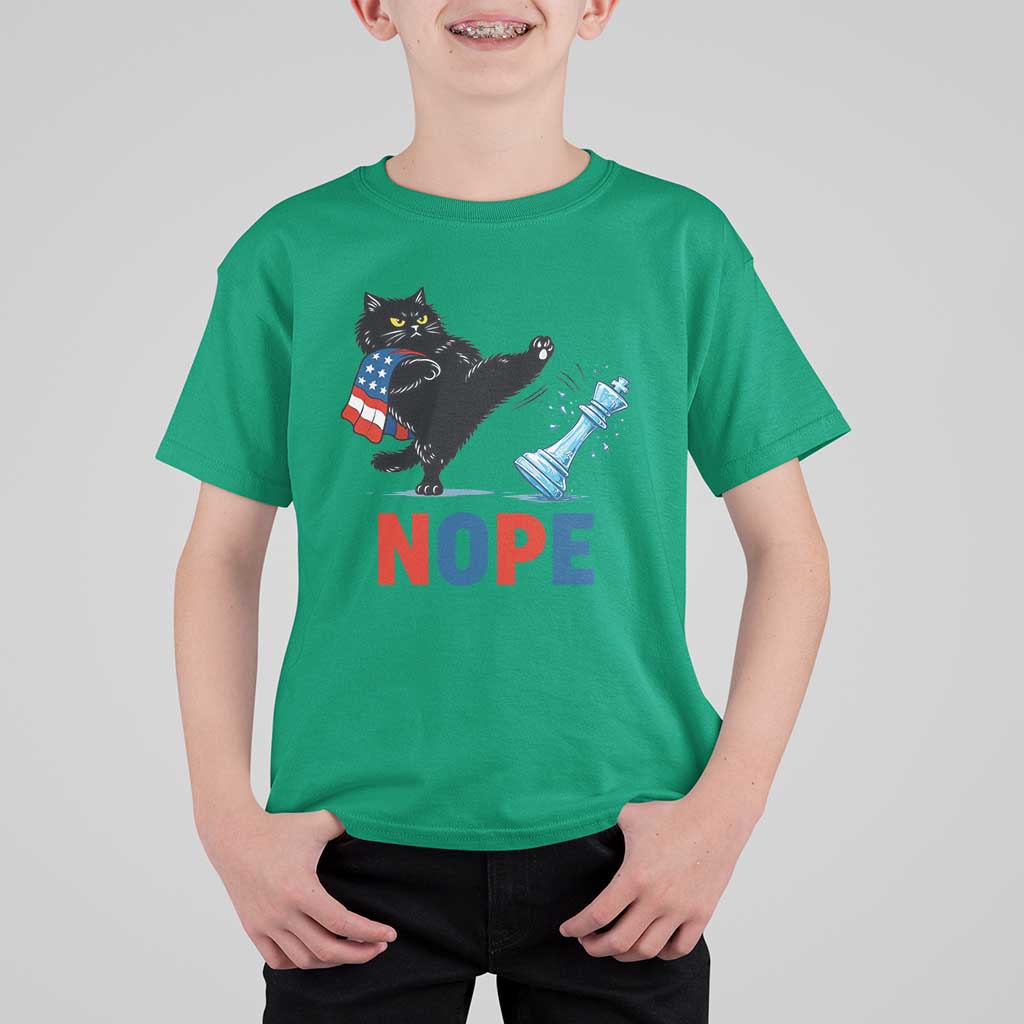 Funny Black Cat Kicks The Icy Chess Piece Nope T Shirt For Kid