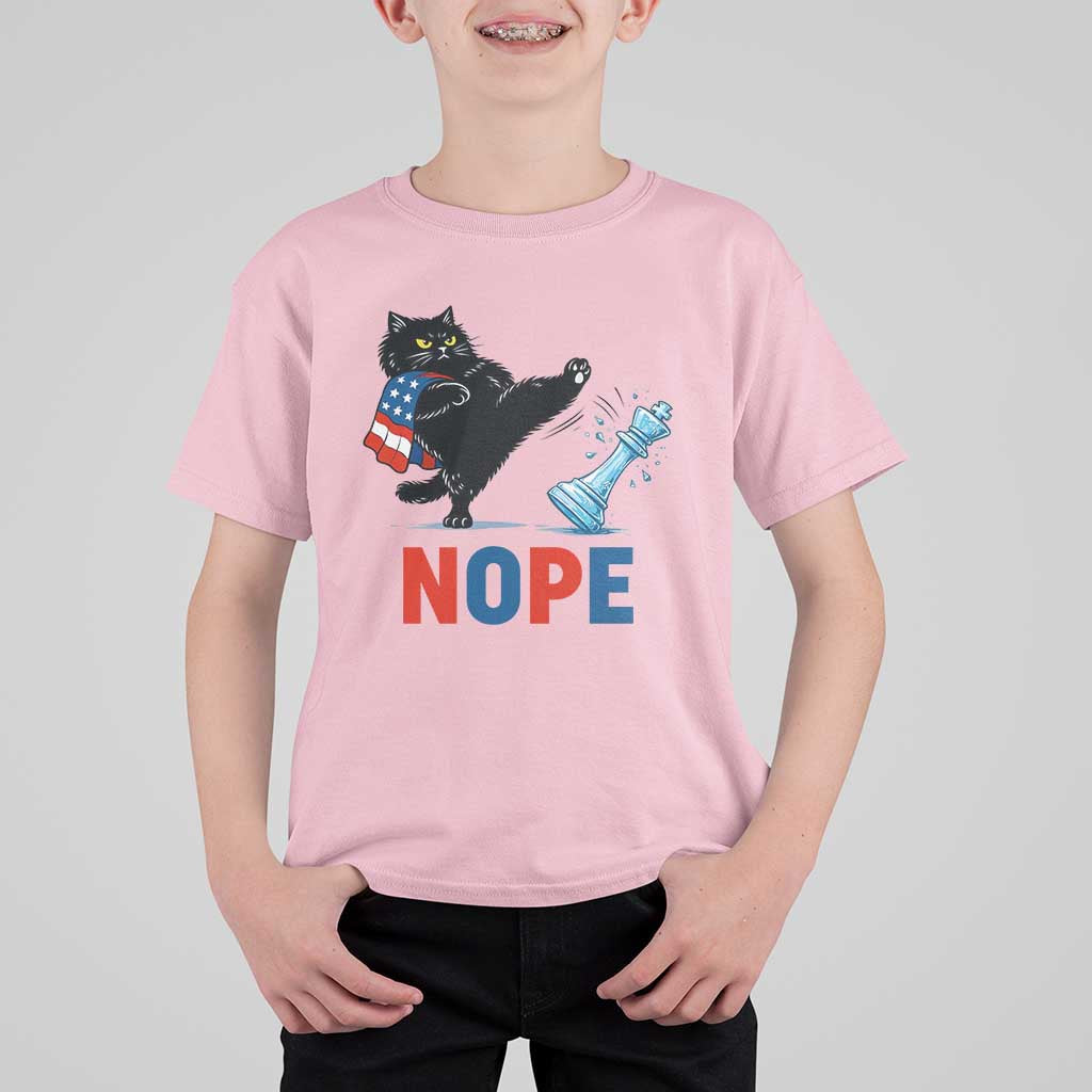 Funny Black Cat Kicks The Icy Chess Piece Nope T Shirt For Kid