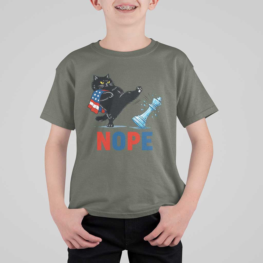 Funny Black Cat Kicks The Icy Chess Piece Nope T Shirt For Kid