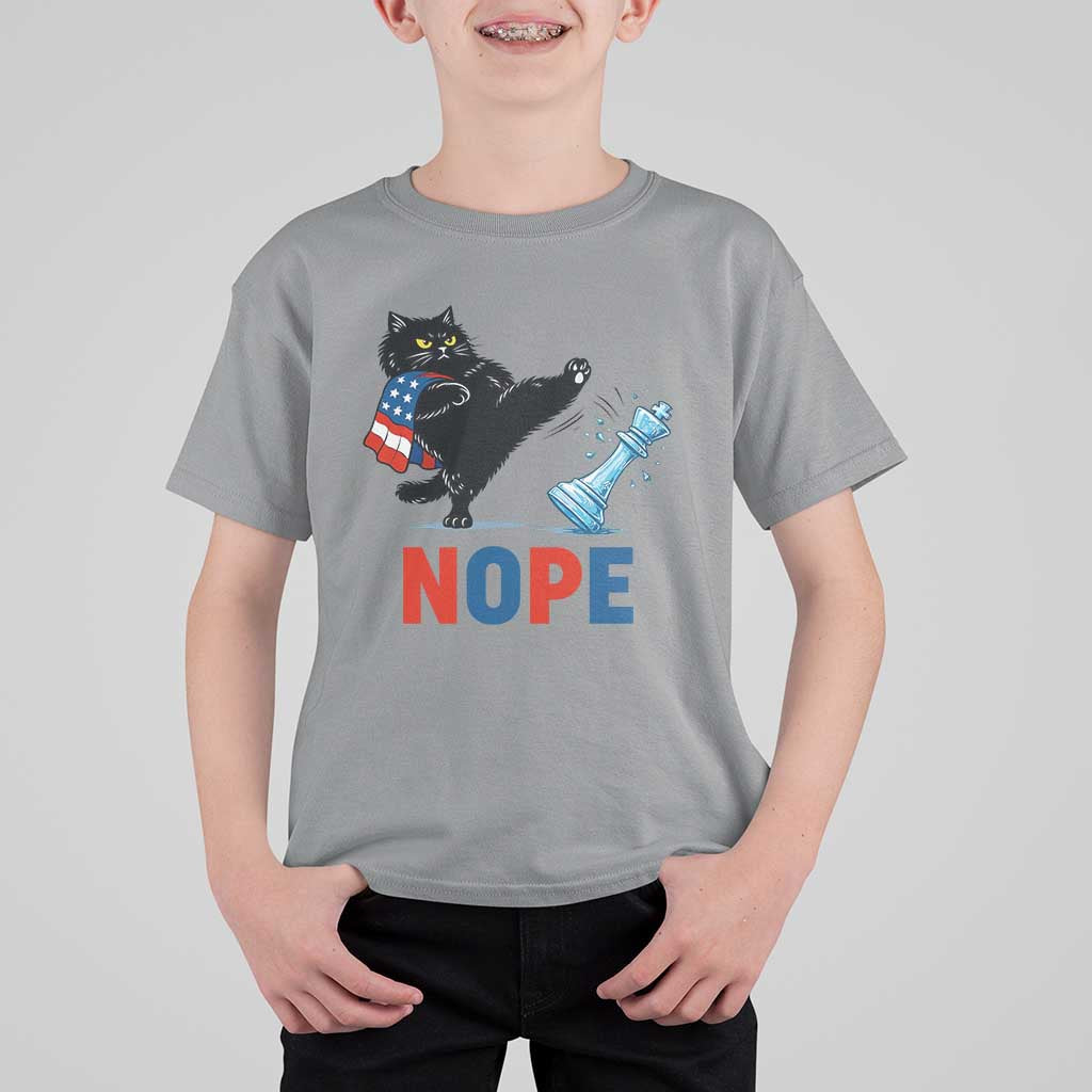 Funny Black Cat Kicks The Icy Chess Piece Nope T Shirt For Kid