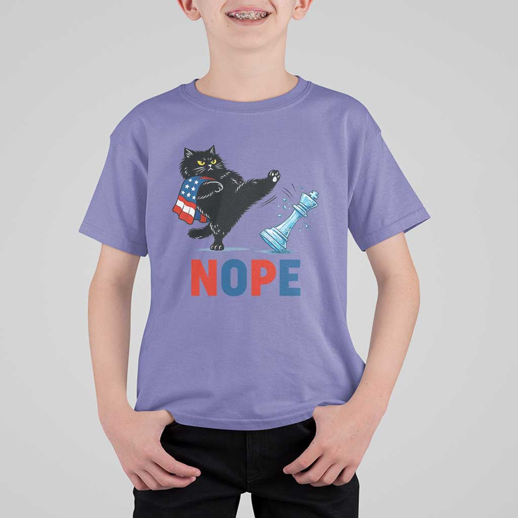 Funny Black Cat Kicks The Icy Chess Piece Nope T Shirt For Kid