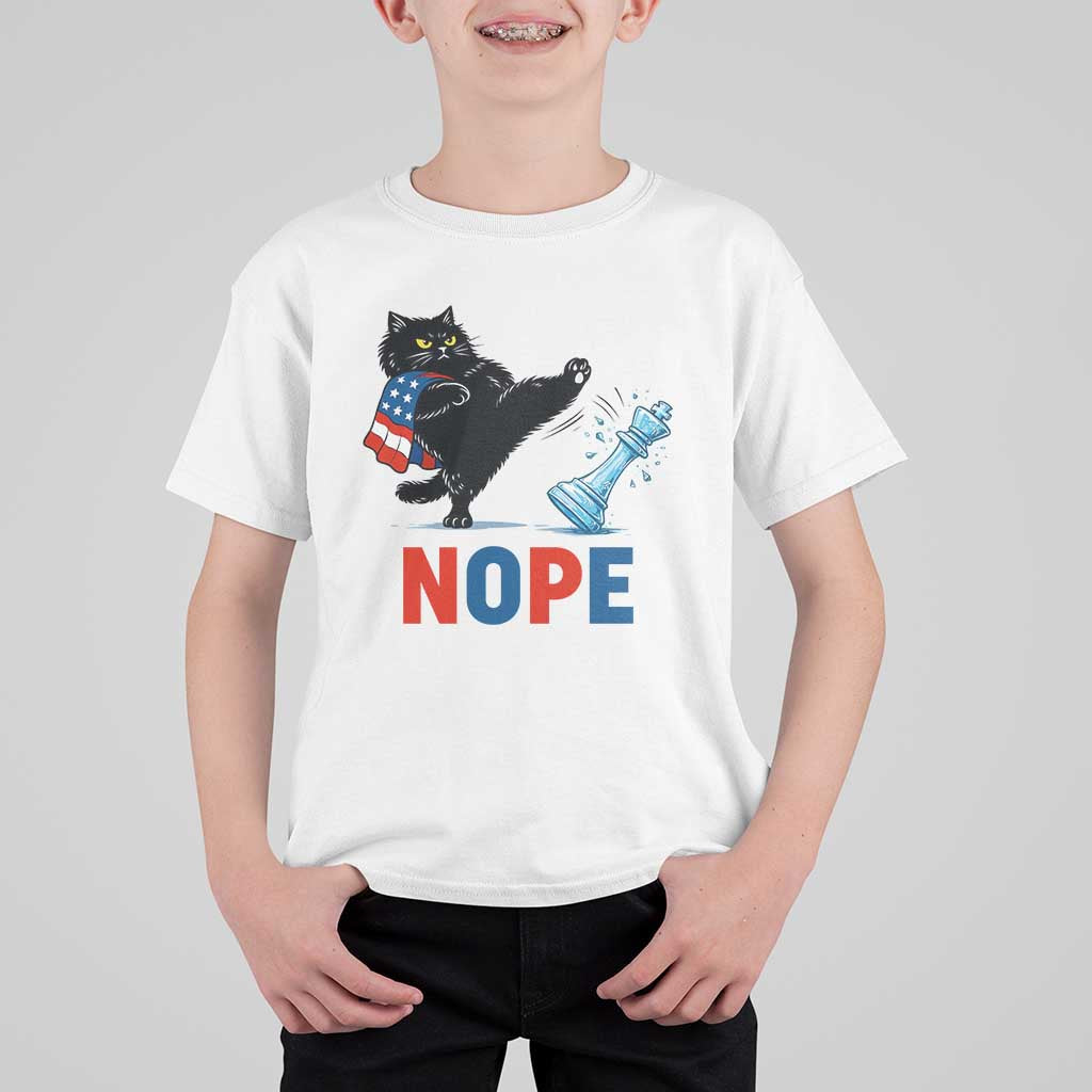 Funny Black Cat Kicks The Icy Chess Piece Nope T Shirt For Kid
