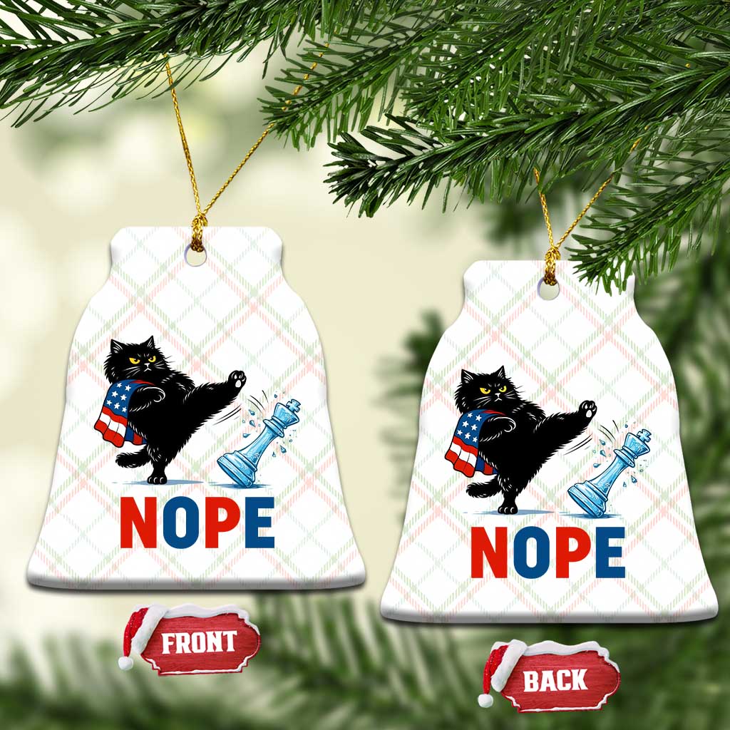 Funny Black Cat Kicks The Icy Chess Piece Nope Ceramic Ornament