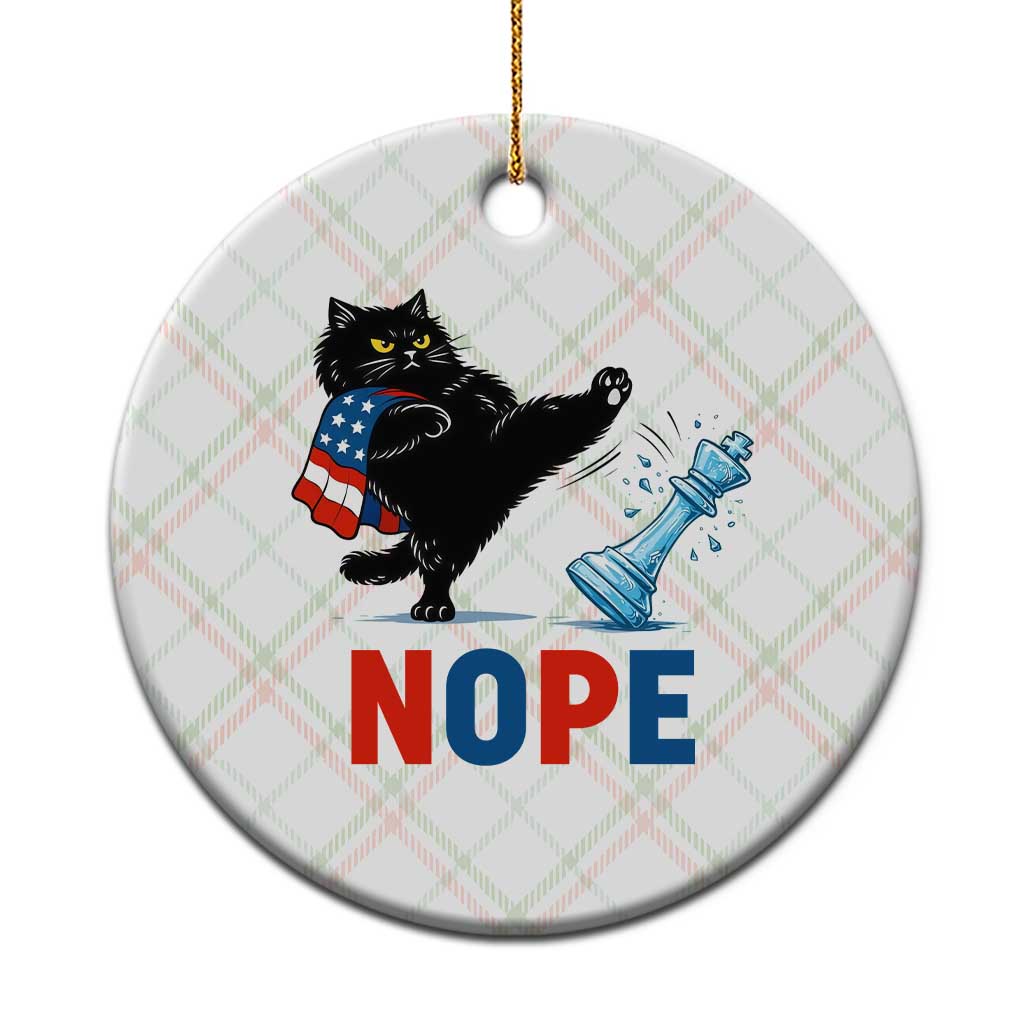 Funny Black Cat Kicks The Icy Chess Piece Nope Ceramic Ornament