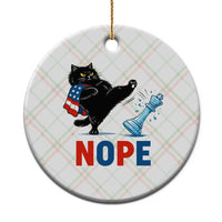 Funny Black Cat Kicks The Icy Chess Piece Nope Ceramic Ornament