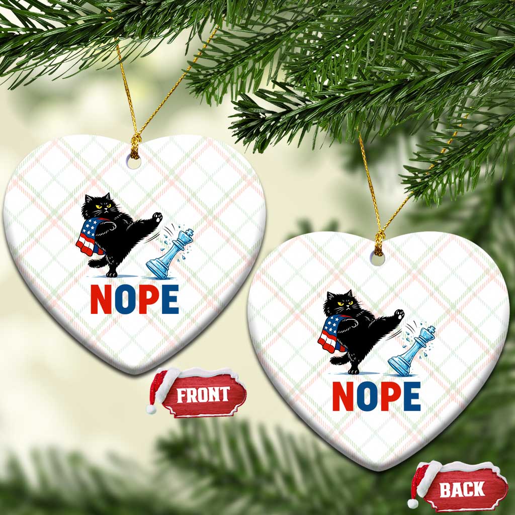 Funny Black Cat Kicks The Icy Chess Piece Nope Ceramic Ornament