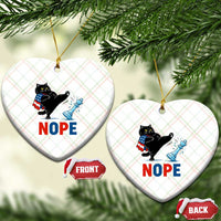 Funny Black Cat Kicks The Icy Chess Piece Nope Ceramic Ornament