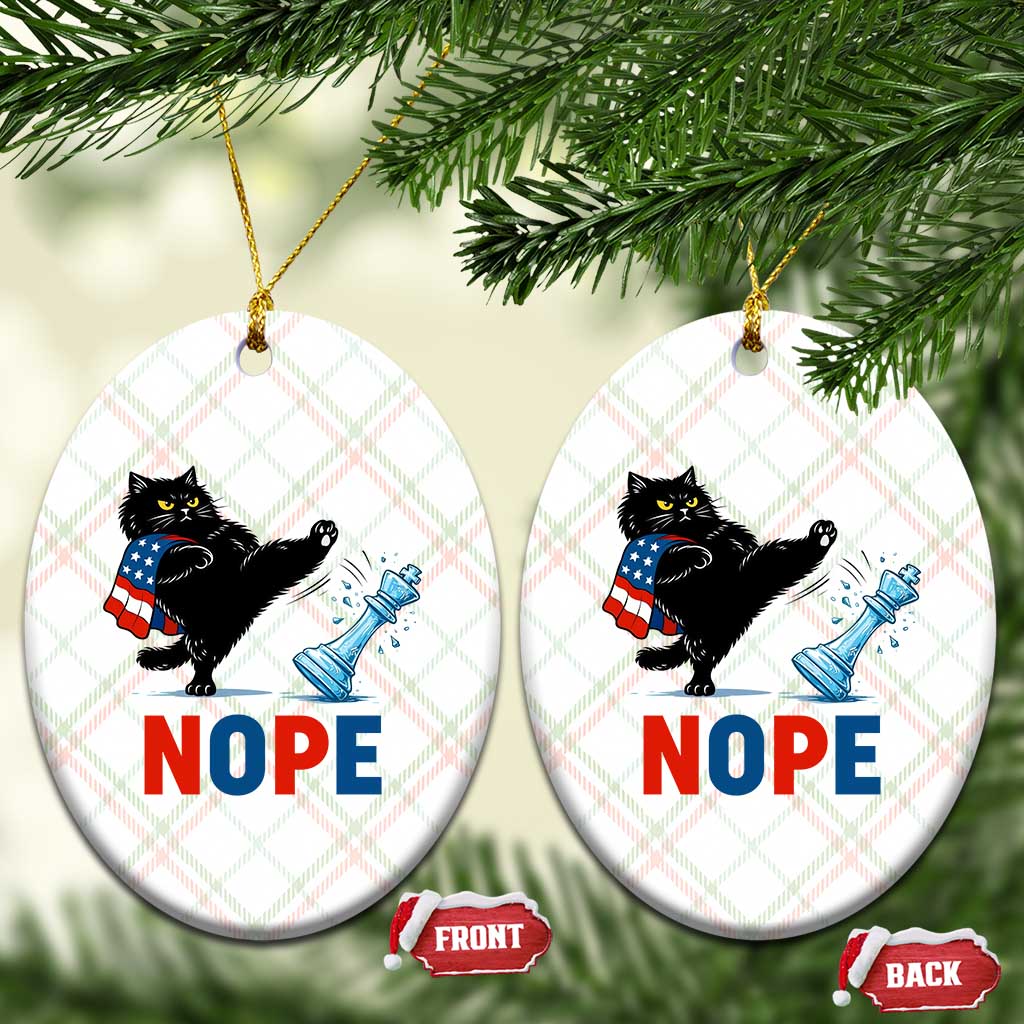Funny Black Cat Kicks The Icy Chess Piece Nope Ceramic Ornament