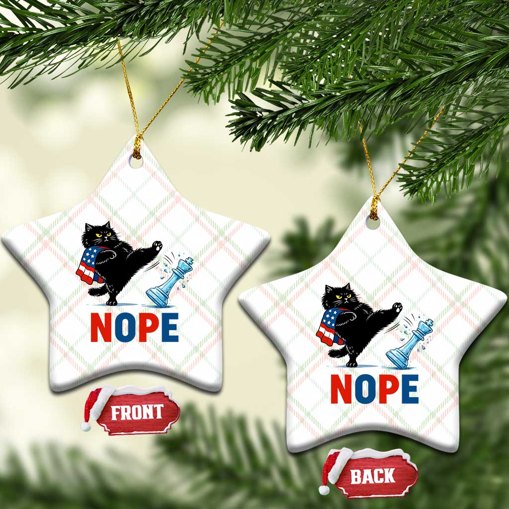 Funny Black Cat Kicks The Icy Chess Piece Nope Ceramic Ornament