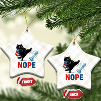 Funny Black Cat Kicks The Icy Chess Piece Nope Ceramic Ornament