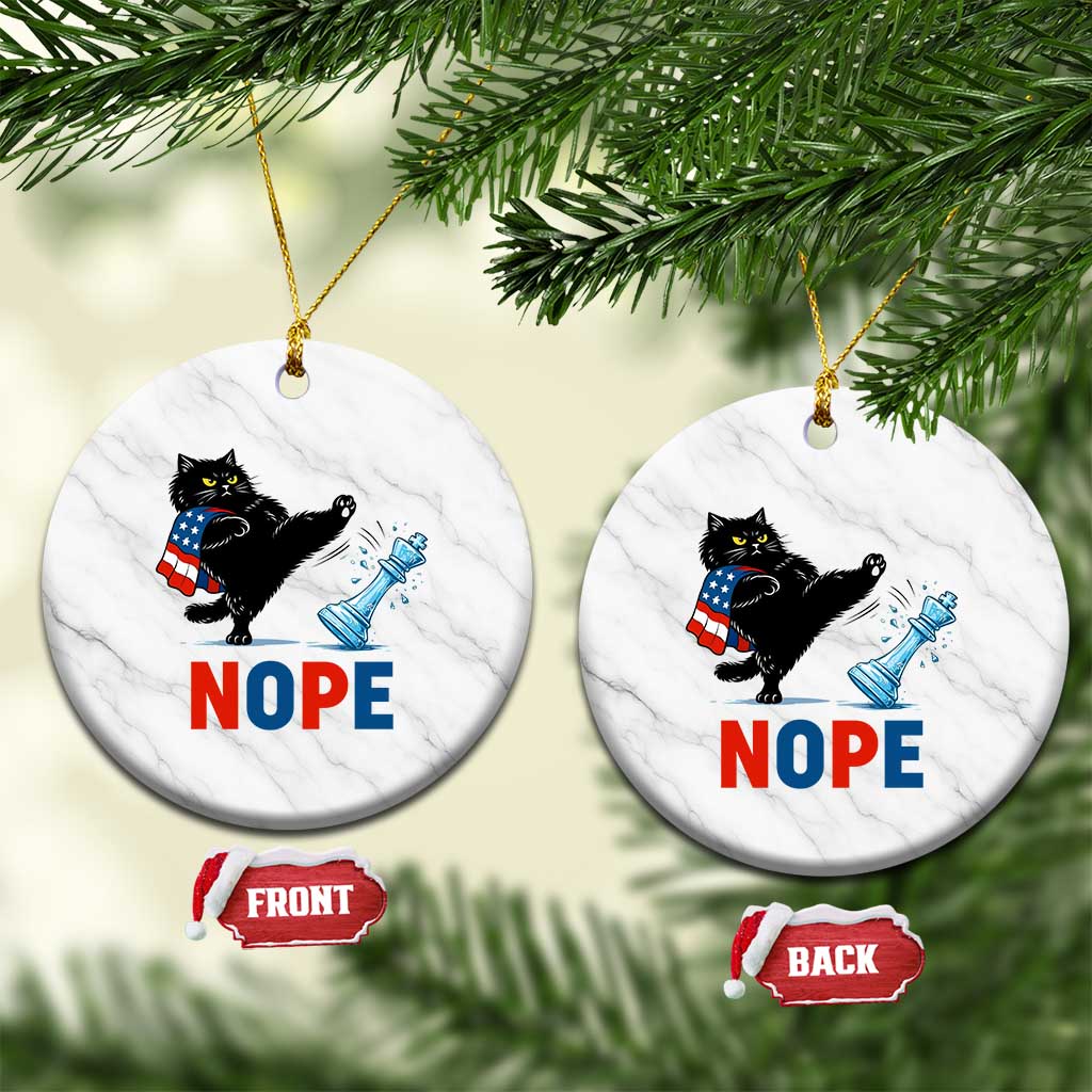 Funny Black Cat Kicks The Icy Chess Piece Nope Ceramic Ornament