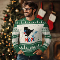 Funny Black Cat Kicks The Icy Chess Piece Nope Ugly Christmas Sweater