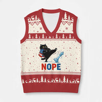Funny Black Cat Kicks The Icy Chess Piece Nope V-Neck Knit Sweater Vest